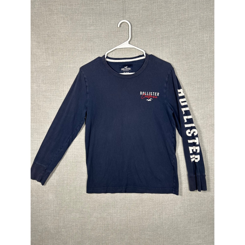 Vintage Hollister Mens Long Sleeve T Shirt Navy Blue Graphic Print Size XS